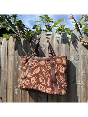 Pendleton Red and Tan Fall Leaves Wool Tote Bag